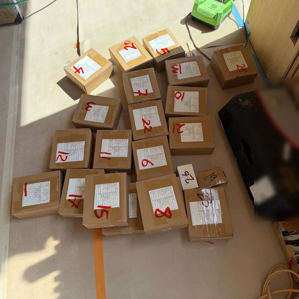 Hardware, boxed and numbered by opening