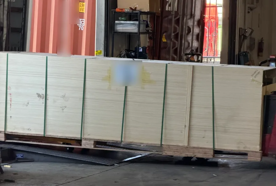 A door order crated in plywood at our factory for the trip to port