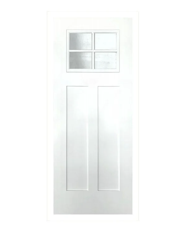 Smooth fiberglass Craftsman entry door with a 4-lite glass top