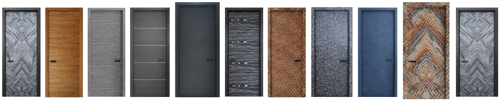 Natural wood veneer interior doors over a solid core, supplied as a complete package